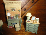 Miniature Victorian Furniture w Siamese Cat 3 Piece Set Sofa Desk Bureau