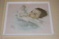 Old Print By Artist Bessie Pease Gutmann Awakening in Wooden Frame Matted Glass