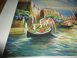 Scene of Venice Three Bridges Original Oil Pastel Painting Signed by the Artist