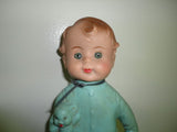 Antique Green Rubber Squeaker Baby Boy Doll Reliable Toy Canada Glass Eyes 10in.