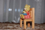 Child Girl Bear Figurine On Wooden Chair Coloring Drawing