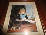 Famous UK Artist Sir John Millais PUSS IN BOOTS Girl w Cat Print Wooden Frame