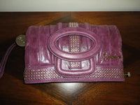 Authentic Marciano Leather Clutch Purse Purple with Silver Studs 3 compartments