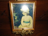 Vintage Victorian Sitting Girl Lace Bonnet Art Print Wood Frame