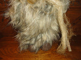 Large Real Fur TROLL GNOME Doll Figure Wood Walking Stick 18 inch Handmade OOAK