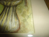 Original Artist Handpainted Signed Watercolor Art Cat in Fountain Framed w Glass