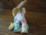 Baby Bunny Rabbit & Mouse w Pacifier on Quilt Porcelain Figurine Hand Painted