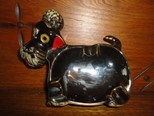 Retro Vintage Black Poodle Ashtray Porcelain Hand Painted Made Japan