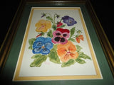 Original Art Oil Painting 1993 Pansies Flower Bouquet Signed EK Framed