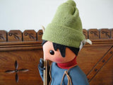 Vintage Prago Czechoslovakia Skier Doll 10 inch Wooden Skis & Pole