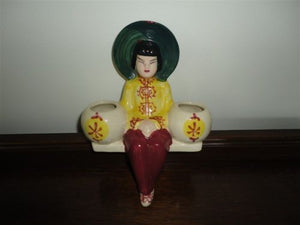 Antique Vintage Made in Japan Porcelain Lady Planter Wall Hanger Hand Painted