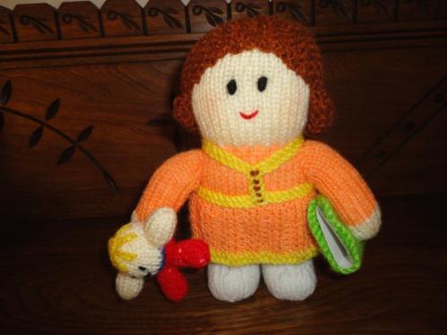 Handmade Knitted Little Girl Doll w Humpty Dumpty and Book One of a Kind 7 Inch