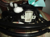 Black & White Furry CAT on ROCKING HORSE Toy Figurine 9 inch Vintage