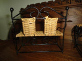 Antique Doll Furniture Wicker Metal Bench Chair & Table Chinese Porcelain Vase