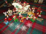 Vintage Wooden Christmas Sleigh 36 Ornaments Mixed Lot Pinocchio Kinkade Bears