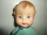 Antique Green Rubber Squeaker Baby Boy Doll Reliable Toy Canada Glass Eyes 10in.