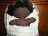 Vintage African Black Baby Doll in Bed Sleeping / Awake Two Sided Face
