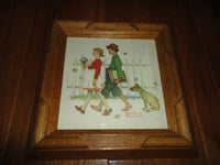 Artist Norman Rockwell SCHOLARLY PACE Girl Boy Dog Art Print Solid Oak Frame