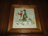 Artist Norman Rockwell SCHOLARLY PACE Girl Boy Dog Art Print Solid Oak Frame