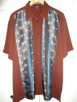 Norris Hannibal Mens Short Sleeve Brown Shirt Sz L Flower Front Panels RARE