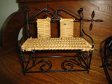 Antique Doll Furniture Wicker Metal Bench Chair & Table Chinese Porcelain Vase