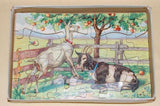 Vintage 1960s Wooden Jigsaw Puzzle 24 Pc Goats at Apple Tree Kolibri Netherlands