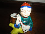 Antique Vintage Porcelain Occupied Japan Man w Instrument Planter Hand Painted