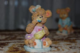 Girl Bear Eating Honey From Bowl & Boy Bear Building Castle Lot of 2 Figurines