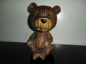 Bear Bobblehead Heavy Solid Wood Statue Hand Carved 7 inch RARE