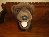 Brown GRIZZLY BEAR Plush Hand Puppet RARE 14 inch Vinyl Nose Funny Face