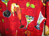 Bill Blass Mens Short Sleeve Sz S Red Casual Shirt Cocktails Martini Olive Drink