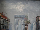 Framed Original Oil Art on Canvas Artist Painting Cityscape People Architecture