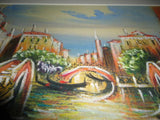 Scene of Venice Three Bridges Original Oil Pastel Painting Signed by the Artist