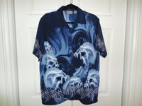 Breakdown Mens Short Sleeve Shirt SKULLS Art Work Navy Blue & Grey Size S New