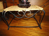 Antique Doll Furniture Wicker Metal Bench Chair & Table Chinese Porcelain Vase