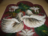 Original Beaded Tapestry Art  LILIES BOUQUET Antique Wood Frame & Glass 1978