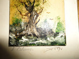 Original Oil Painting Germany Tree Scenery 4 x 2.5 inch Artist Signed L'Olivier