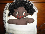 Vintage African Black Baby Doll in Bed Sleeping / Awake Two Sided Face