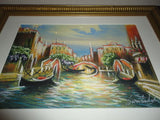 Scene of Venice Three Bridges Original Oil Pastel Painting Signed by the Artist