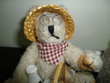 Wangs Intl Pacific Craft 2 FARM BEARS with Eggs Milk Basket Apples Wooden Bucket