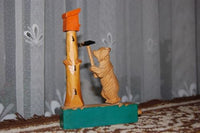 Vintage Wood Carved Mechanical Bear Hammering Nail in Tree w Birdhouse