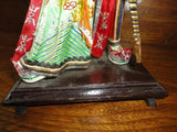Antique Japan Kabuki Statue Cardboard Figurine 9.5 in Very Detailed Wooden Stand