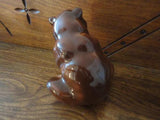 Vintage Russian Bear Brown Sitting Chubby Figurine Glossy Finish Russia Marked