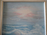 Framed Original Oil Painting on Canvas Artist EATON Signed Seascape Waves Gulls