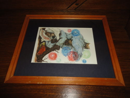 Artist Bronwen Rose 1991 Art Print Bear Sleeping in Tree Wood Framed w Glass