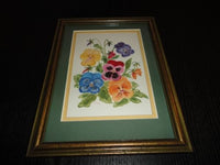 Original Art Oil Painting 1993 Pansies Flower Bouquet Signed EK Framed