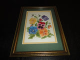 Original Art Oil Painting 1993 Pansies Flower Bouquet Signed EK Framed