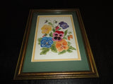 Original Art Oil Painting 1993 Pansies Flower Bouquet Signed EK Framed