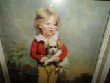 Artist C. Bremont FRENCH BOY WITH DOG Vintage Art Print Framed