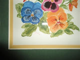 Original Art Oil Painting 1993 Pansies Flower Bouquet Signed EK Framed